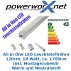 LED Leuchtstoffröhre 230V T5 120CM 18W Tube Röhre Neonröhre All in One Röhre inkl. Montageclips und Adapter Kabel